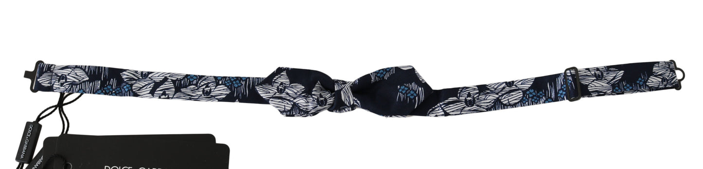 Dolce & Gabbana Marineblaue, florale, schmale, verstellbare Papillon-Fliege für Herren