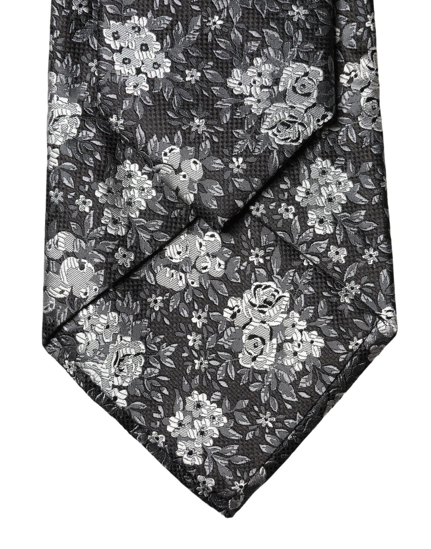 Dolce & Gabbana Dark Gray White Floral Silk Adjustable Women Necktie Tie