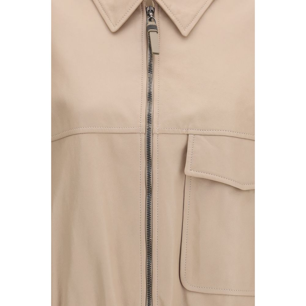 Brunello Cucinelli Beige Leather Leather Jacket
