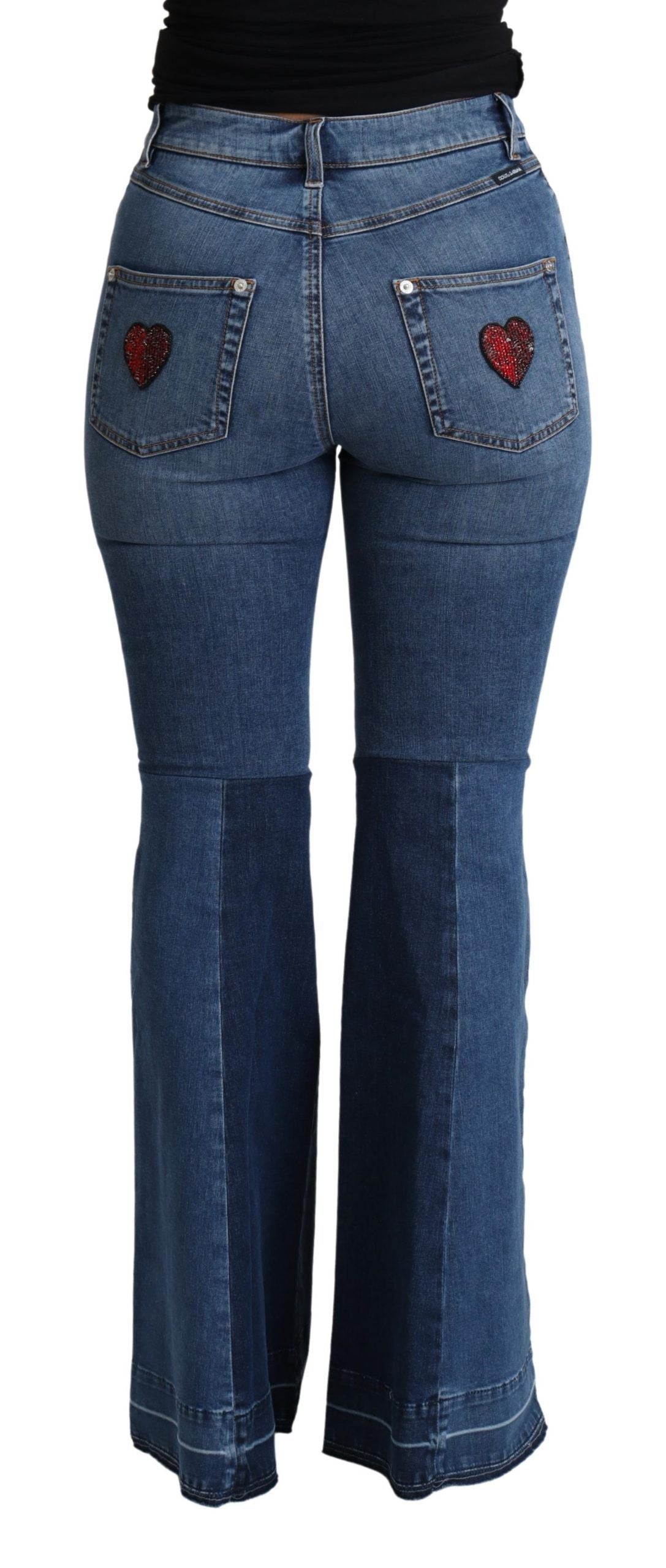 Dolce & Gabbana – Bootcut-Hose aus Baumwollstretch mit Amore-Patch, Blau