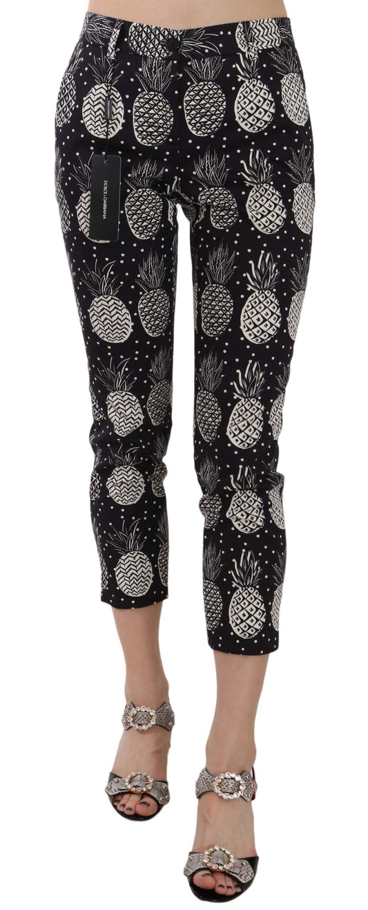 Dolce & Gabbana – Enge Caprihose mit schwarzem Ananas-Print