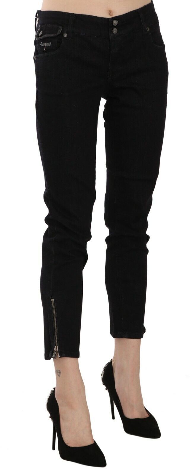 John Galliano – Schwarze Freizeithose aus Denim mit verkürztem Saum und mittlerer Taille