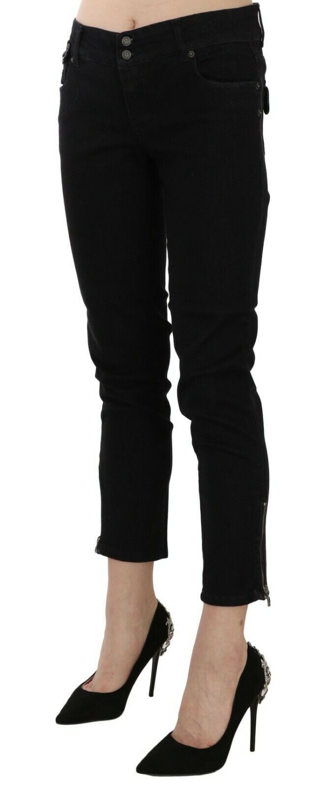 John Galliano – Schwarze Freizeithose aus Denim mit verkürztem Saum und mittlerer Taille