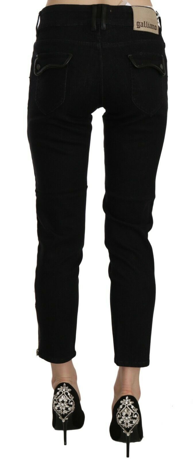 John Galliano – Schwarze Freizeithose aus Denim mit verkürztem Saum und mittlerer Taille