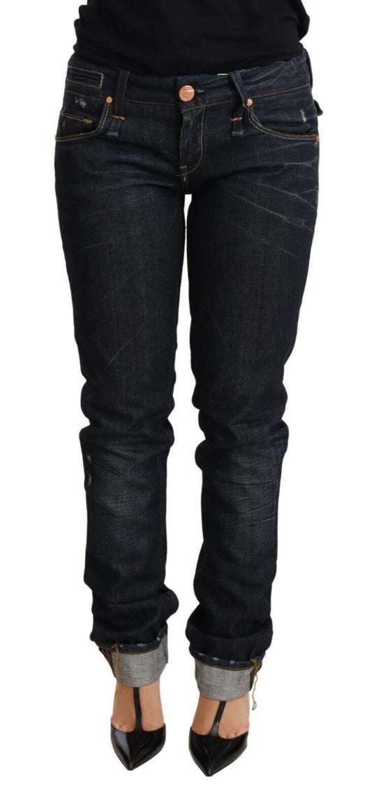 Acht Dunkelblaue Jeanshose aus Baumwolle mit umgeschlagenem Saum für Damen