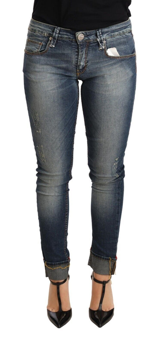 Acht Blue Washed Cotton Low Waist Skinny Denim Damenhose Jeans