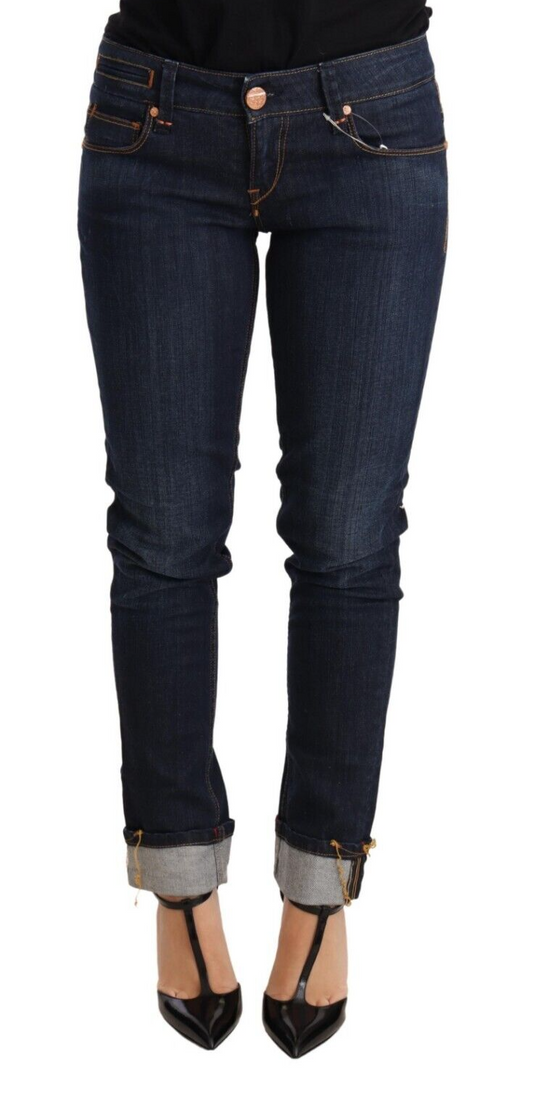 Acht Blue Washed Cotton Low Waist Skinny Denim Damenhose Jeans