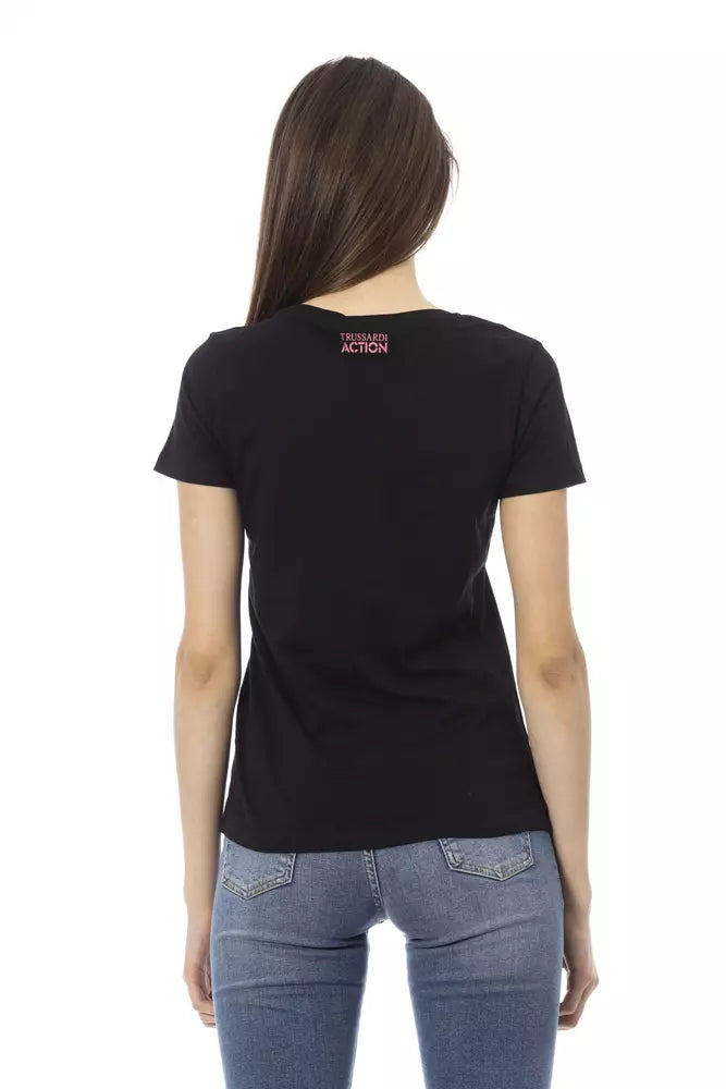Trussardi Action Schwarzes Baumwoll-T-Shirt für Damen