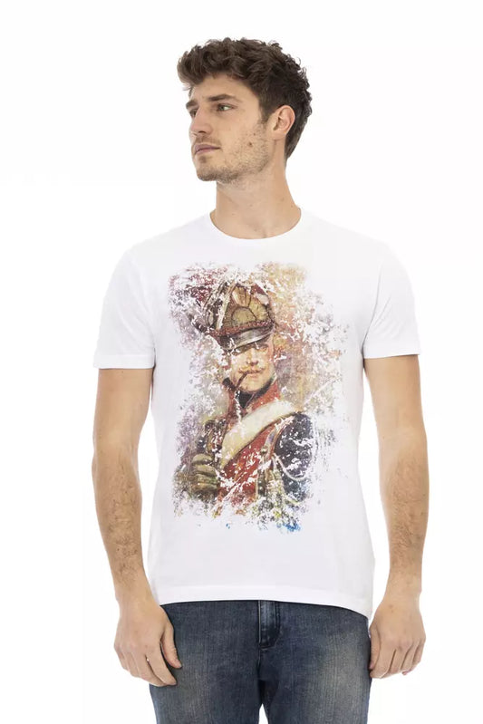 Trussardi Action Sleek – Weißes T-Shirt aus Baumwollmischung mit Grafik auf der Vorderseite