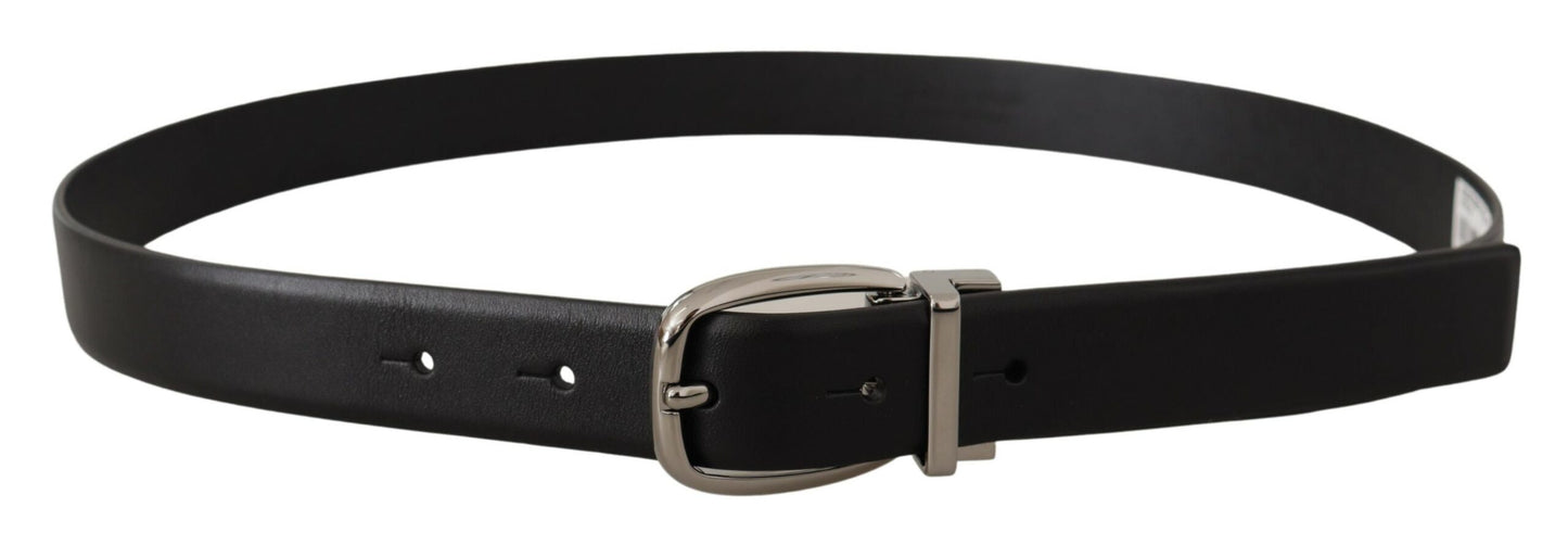 Dolce & Gabbana Gürtel aus schwarzem Leder mit silberner Metall-Chrom-Logoschnalle