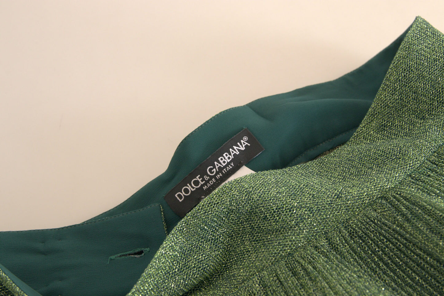 Dolce & Gabbana – A-Linien-Faltenrock mit hoher Taille in Metallic-Grün