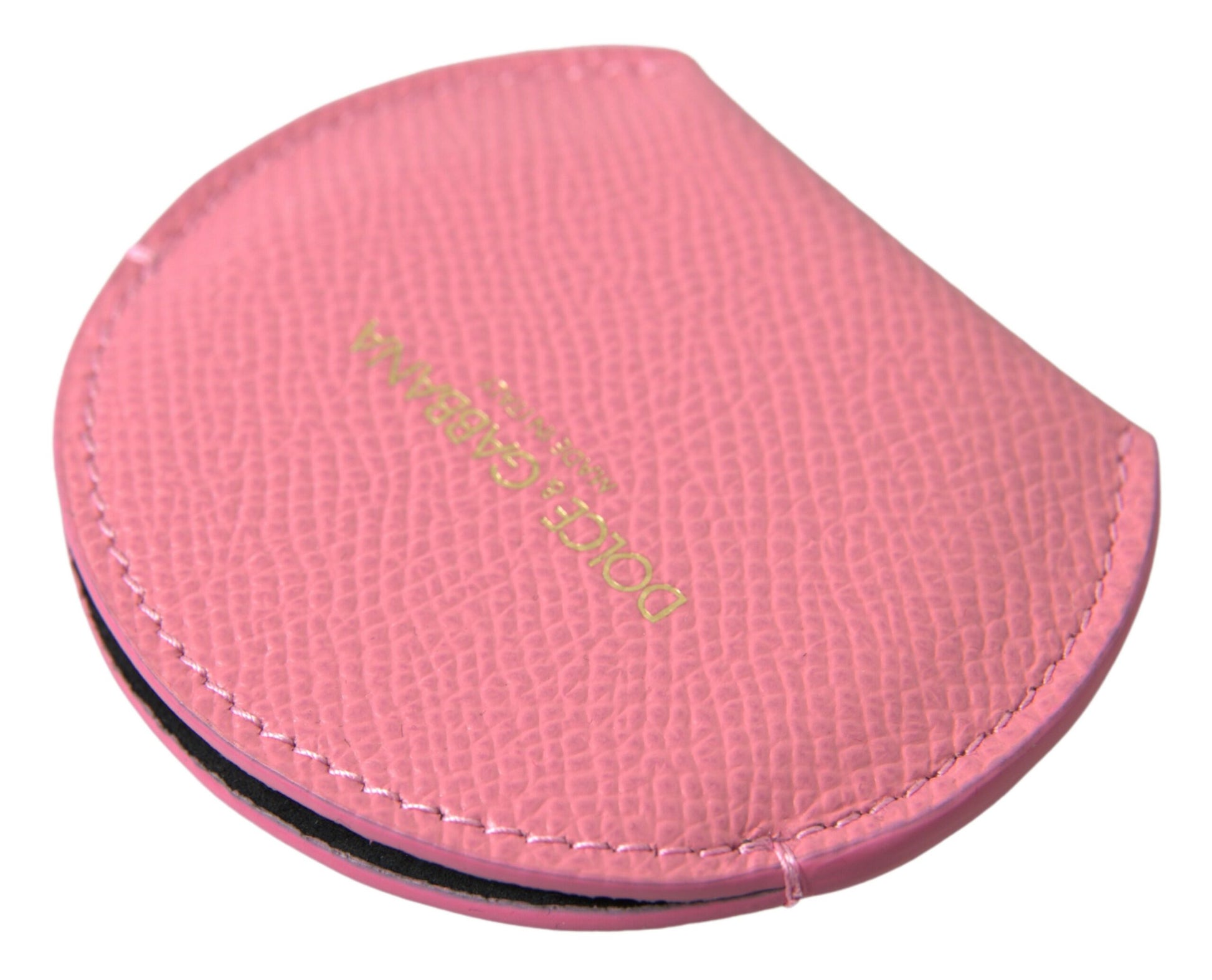 Dolce & Gabbana – Handspiegelhalter aus rosa Kalbsleder mit rundem Logo-Print
