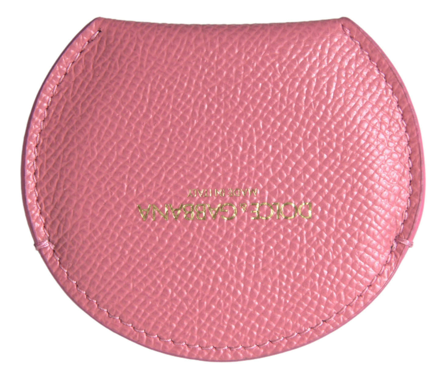 Dolce & Gabbana – Handspiegelhalter aus rosa Kalbsleder mit rundem Logo-Print