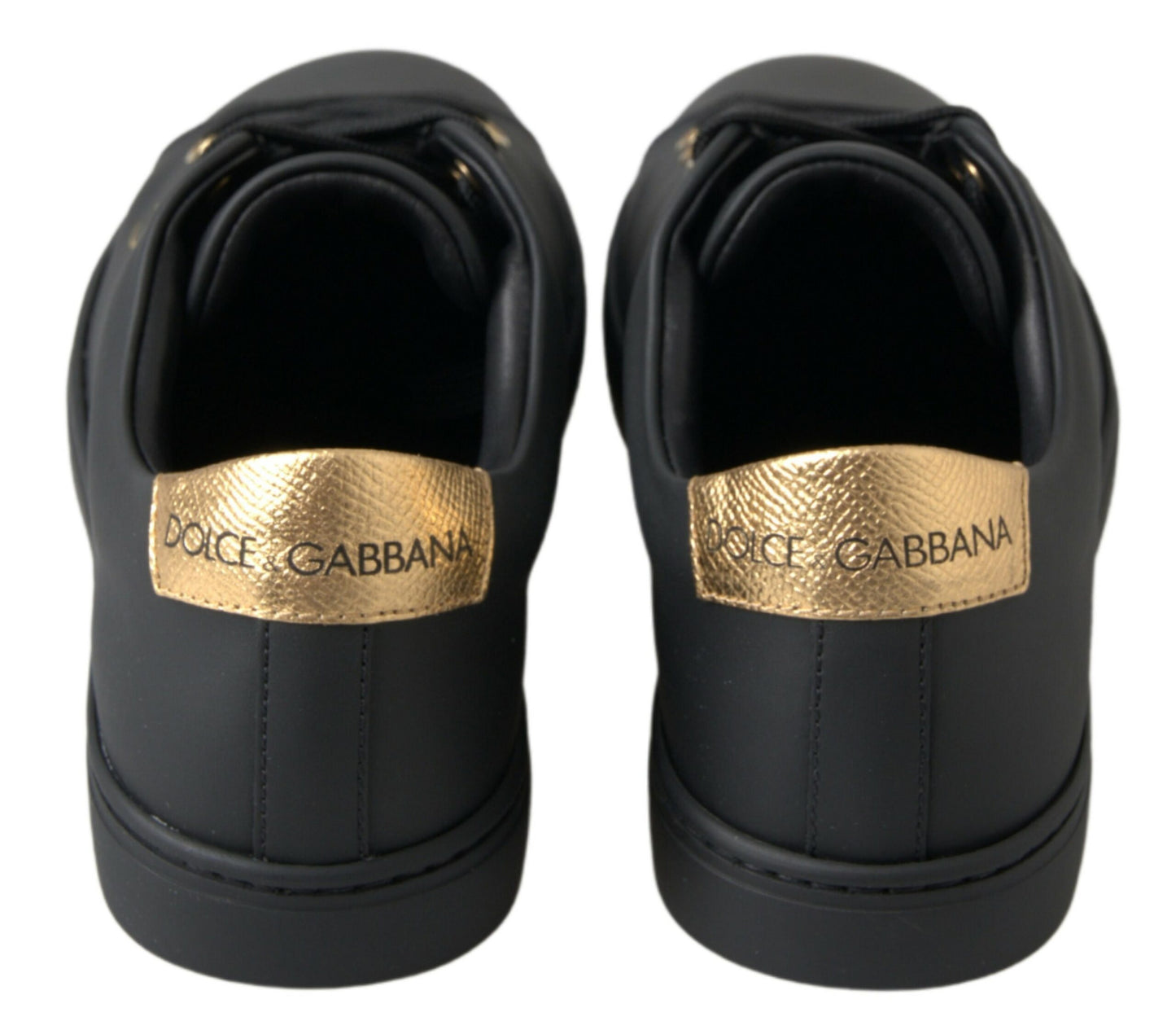 Dolce & Gabbana Klassische Sneakers aus schwarzem und goldenem Leder