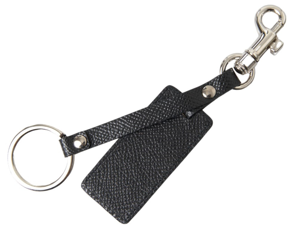 Dolce & Gabbana Schlüsselanhänger aus schwarzem Leder mit DG-Logo und silbernem Metall