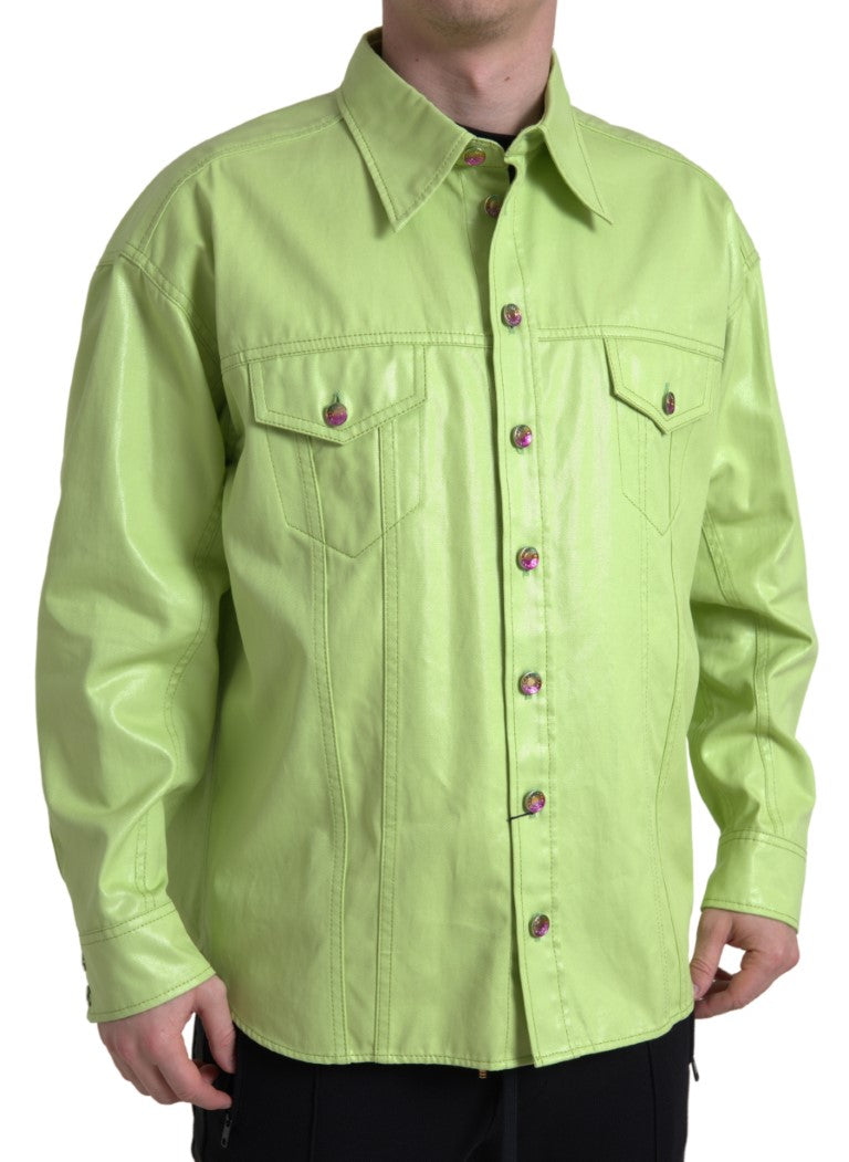 Dolce & Gabbana – Grünes Button-Down-Hemd aus Baumwolle mit Kragen