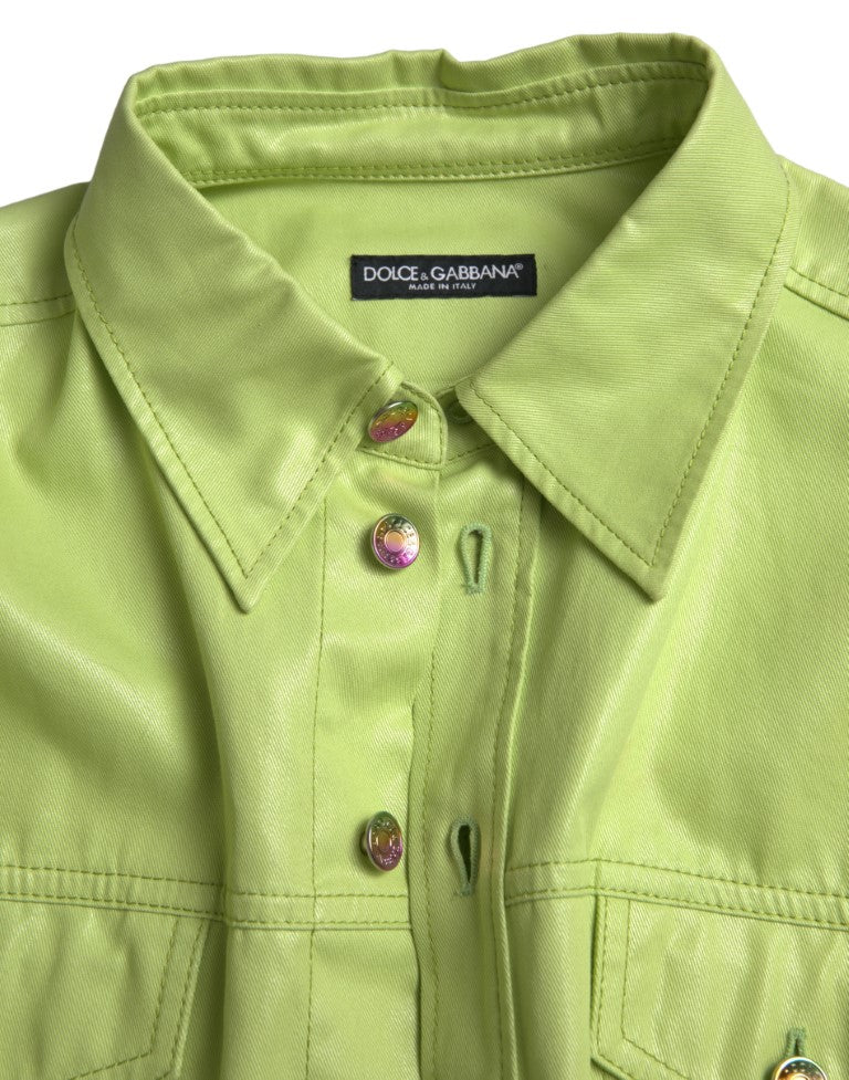 Dolce & Gabbana – Grünes Button-Down-Hemd aus Baumwolle mit Kragen