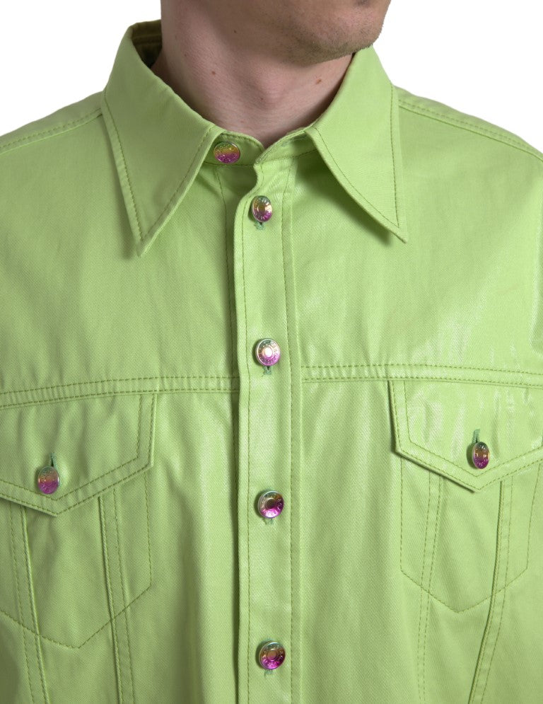 Dolce & Gabbana – Grünes Button-Down-Hemd aus Baumwolle mit Kragen
