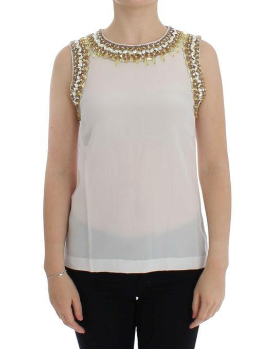Dolce & Gabbana Weißes Tanktop mit Kristallverzierung