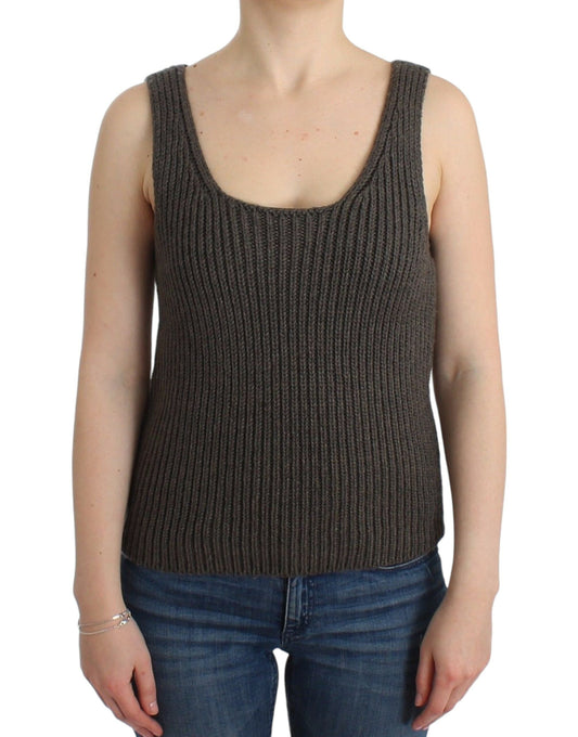 Ermanno Scervino Graues Stricktop Strickpullover Merinowolle
