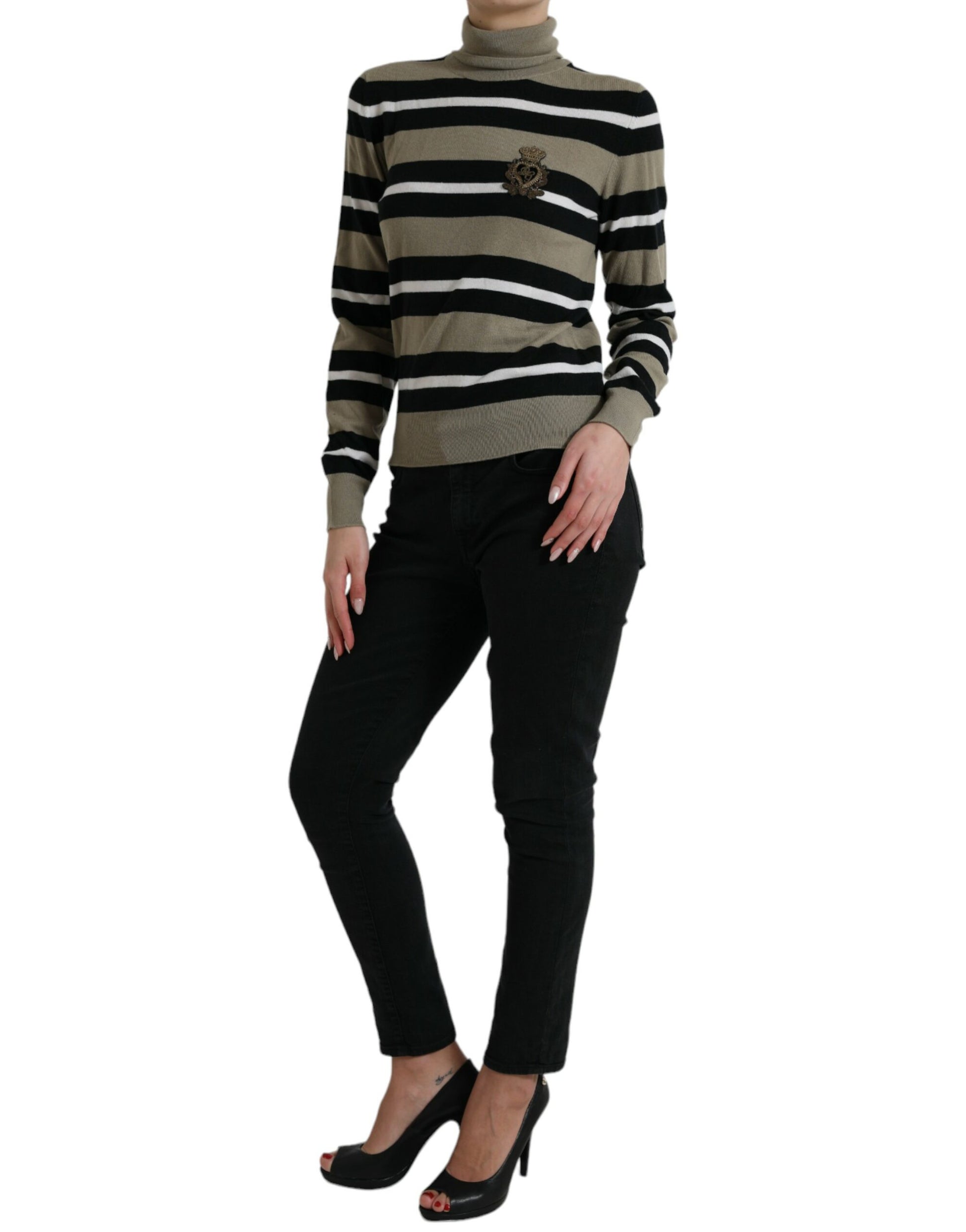 Dolce & Gabbana – Mehrfarbig gestreifter Wollpullover mit Logo