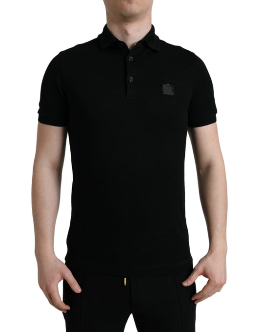 Dolce & Gabbana – Schwarzes, kurzärmliges T-Shirt mit Logo und Kragen