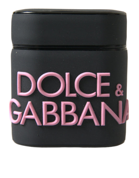 Dolce & Gabbana – Airpods-Hülle aus Silikon mit geprägtem Logo in Schwarz und Rosa