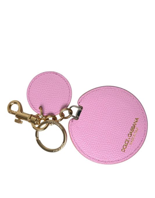 Dolce & Gabbana Schlüsselanhänger aus rosa Kalbsleder mit goldenem Metall-Logo-Print
