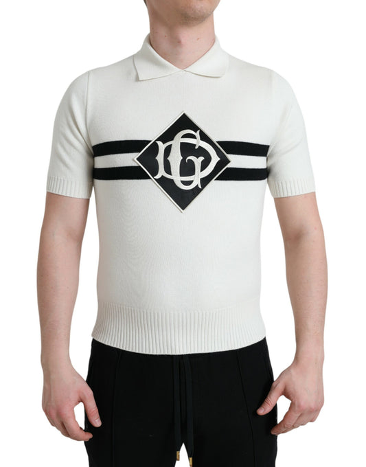 Dolce & Gabbana – Weißes Henley-Shirt mit Kragen und DG-Logo