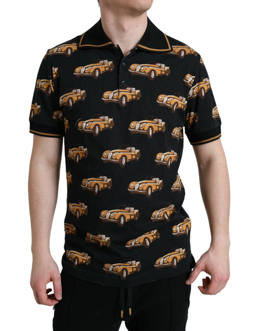 Dolce & Gabbana – Schwarzes Poloshirt mit Auto-Print und kurzen Ärmeln