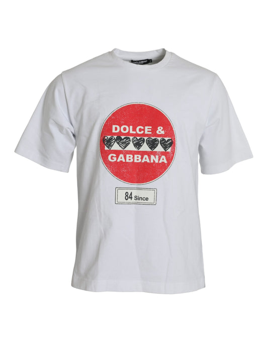 Dolce & Gabbana – Weißes, kurzärmliges T-Shirt aus Baumwolle mit Amor-Herz und Rundhalsausschnitt