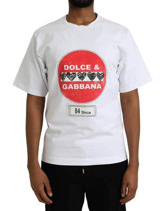 Dolce & Gabbana – Weißes, kurzärmliges T-Shirt aus Baumwolle mit Amor-Herz und Rundhalsausschnitt