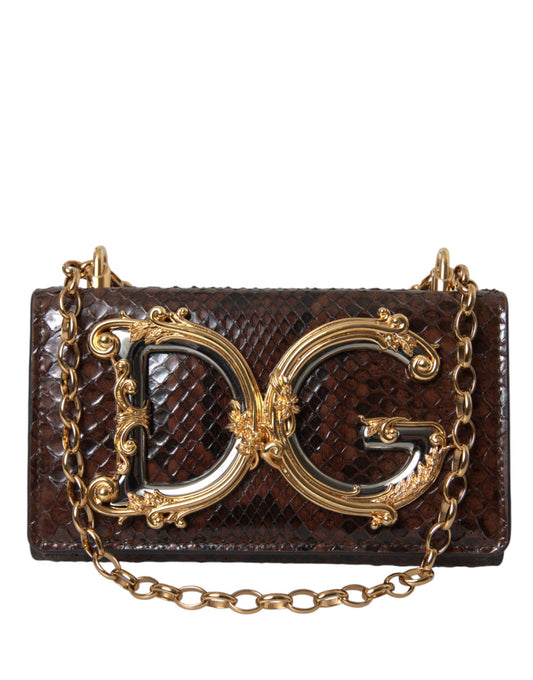 Dolce & Gabbana – DG Girls – Umhängetasche aus braunem Pythonleder