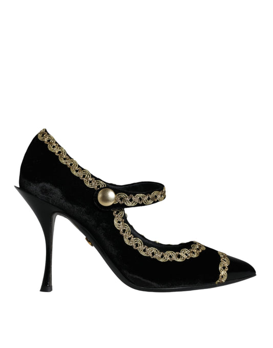 Dolce & Gabbana Schwarze Mary Janes Samt Gold Pumps Schuhe