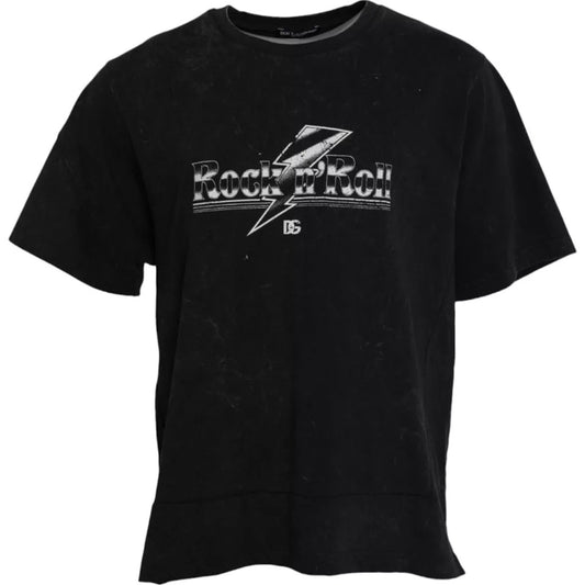 Dolce & Gabbana – Schwarzes Baumwoll-T-Shirt mit Rundhalsausschnitt und grafischem Print