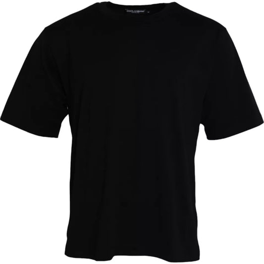 Dolce & Gabbana – Schwarzes Baumwoll-T-Shirt mit Rundhalsausschnitt und Logoprägung