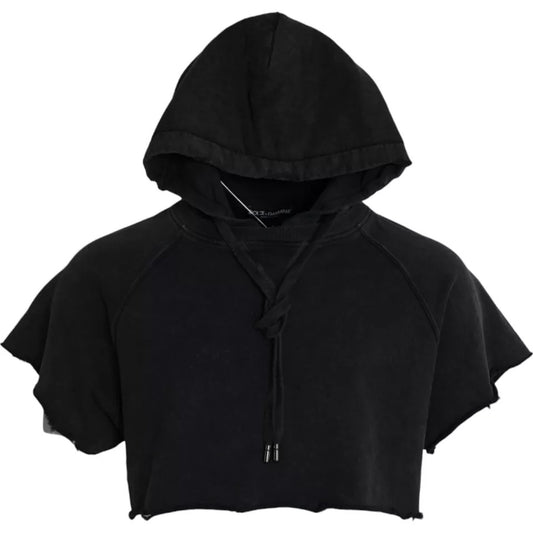 Dolce & Gabbana – Kurzes T-Shirt aus schwarzer Baumwolle mit Kapuze und kurzen Ärmeln