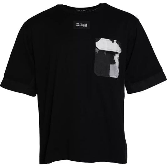 Dolce & Gabbana – Schwarzes Herren-T-Shirt mit kurzen Ärmeln und Tasche aus Baumwolle
