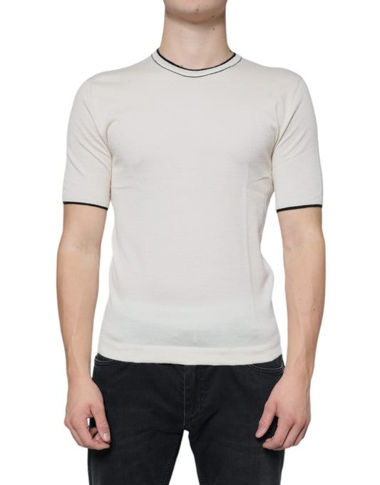 Dolce & Gabbana – Kurzärmliges T-Shirt aus cremefarbenem Kaschmir