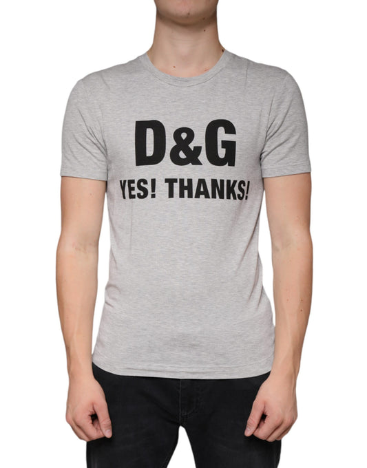 Dolce & Gabbana – Graues T-Shirt mit Rundhalsausschnitt und kurzen Ärmeln und Logodruck