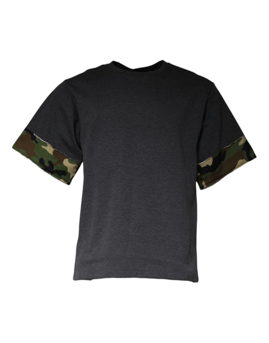 Dolce & Gabbana – Dunkelgraues Camouflage-T-Shirt mit Rundhalsausschnitt