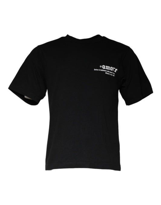 Dolce & Gabbana Schwarzes Baumwoll-T-Shirt mit Rundhalsausschnitt und Amore-Print
