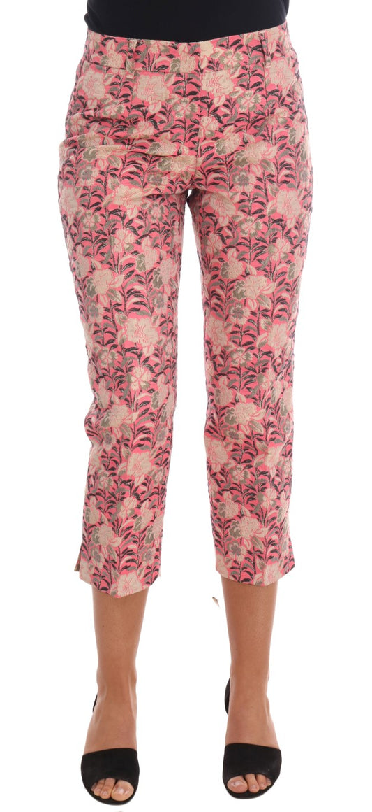 Dolce & Gabbana – Caprihose aus Brokat mit Blumenmuster in Rosa
