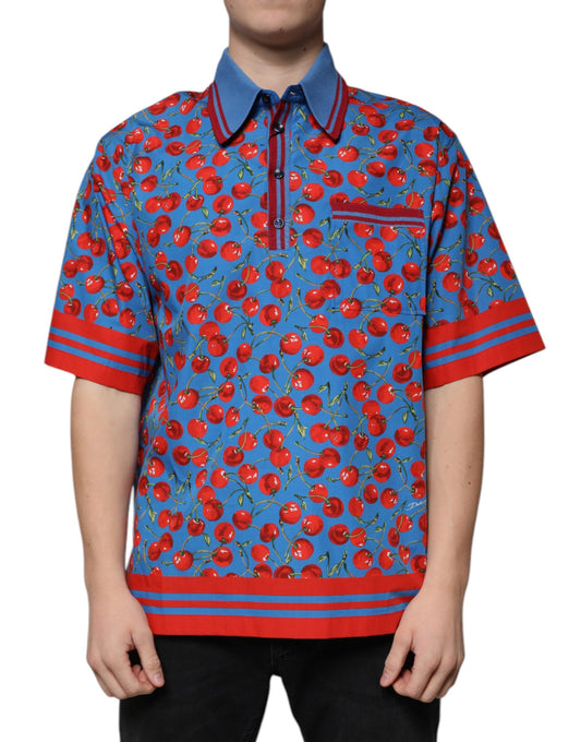 Dolce & Gabbana – Blaues Poloshirt aus Baumwolle mit Kragen für Herren
