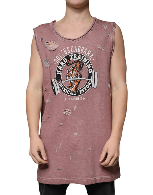 Dolce & Gabbana – Ärmelloses T-Shirt aus brauner Baumwolle mit Rundhalsausschnitt