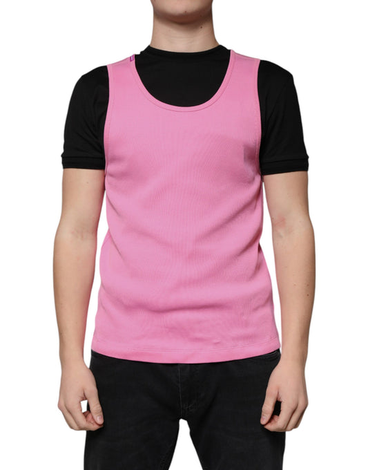 Dolce & Gabbana – Ärmelloses T-Shirt aus rosa Baumwolle mit Rundhalsausschnitt