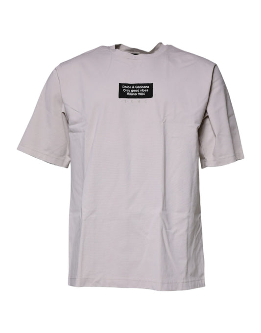 Dolce & Gabbana – Beiges T-Shirt mit Rundhalsausschnitt und kurzen Ärmeln und DG-Logo