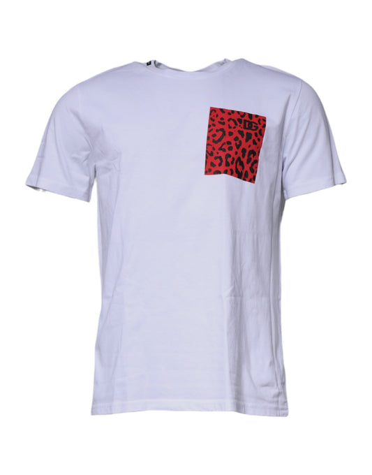 Dolce & Gabbana – T-Shirt aus Baumwolle mit Rundhalsausschnitt und Leopardenmuster in Weiß und Rot