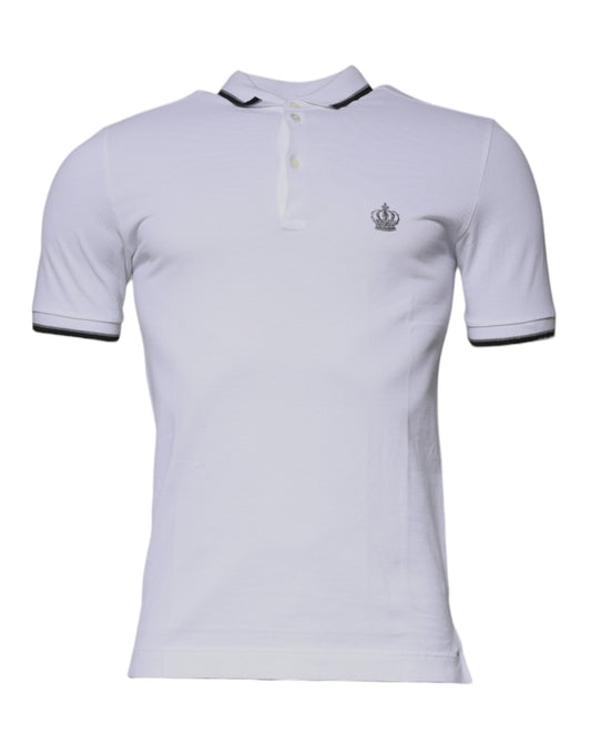 Dolce & Gabbana – Weißes Poloshirt aus Baumwolle mit Kronenkragen
