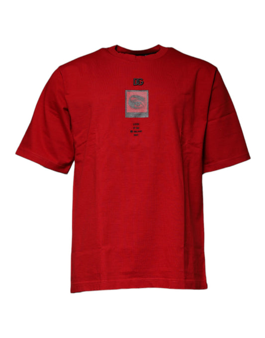 Dolce & Gabbana Rotes T-Shirt aus Baumwolle mit Rundhalsausschnitt und DG Eye-Print